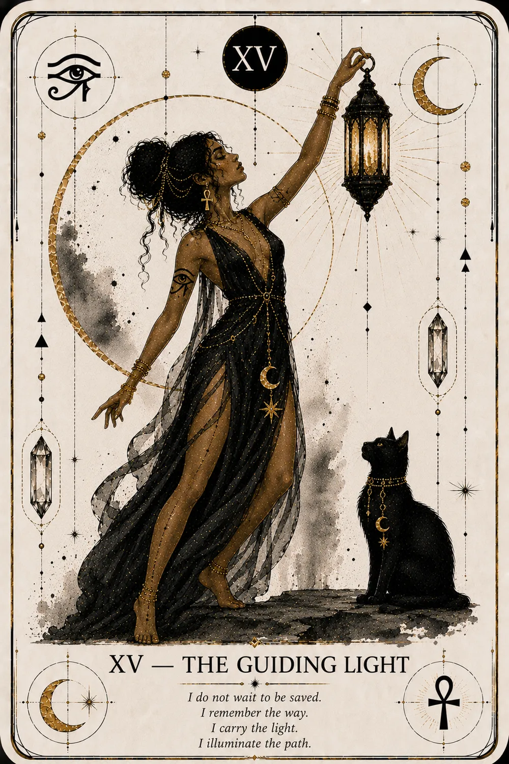 The Guiding Light — The Cat Priestess tarot card