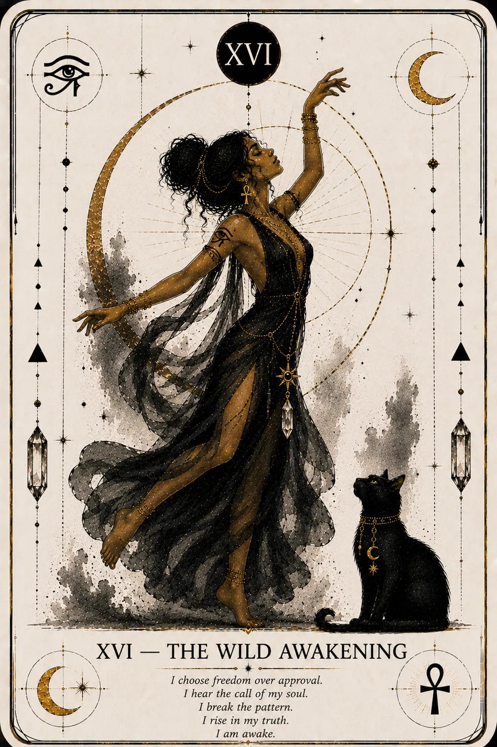 The Wild Awakening — The Cat Priestess tarot card