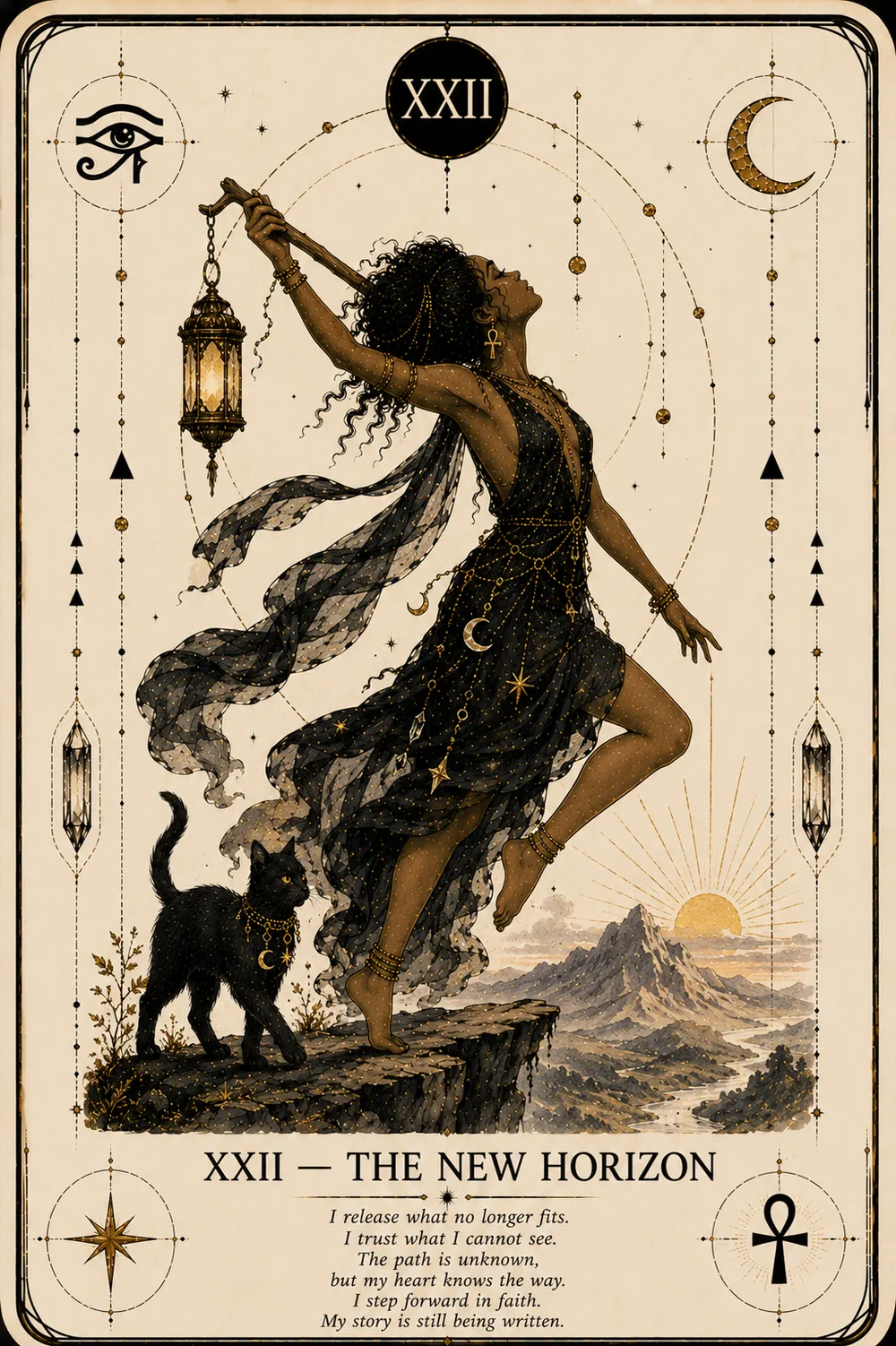 The New Horizon — The Cat Priestess tarot card