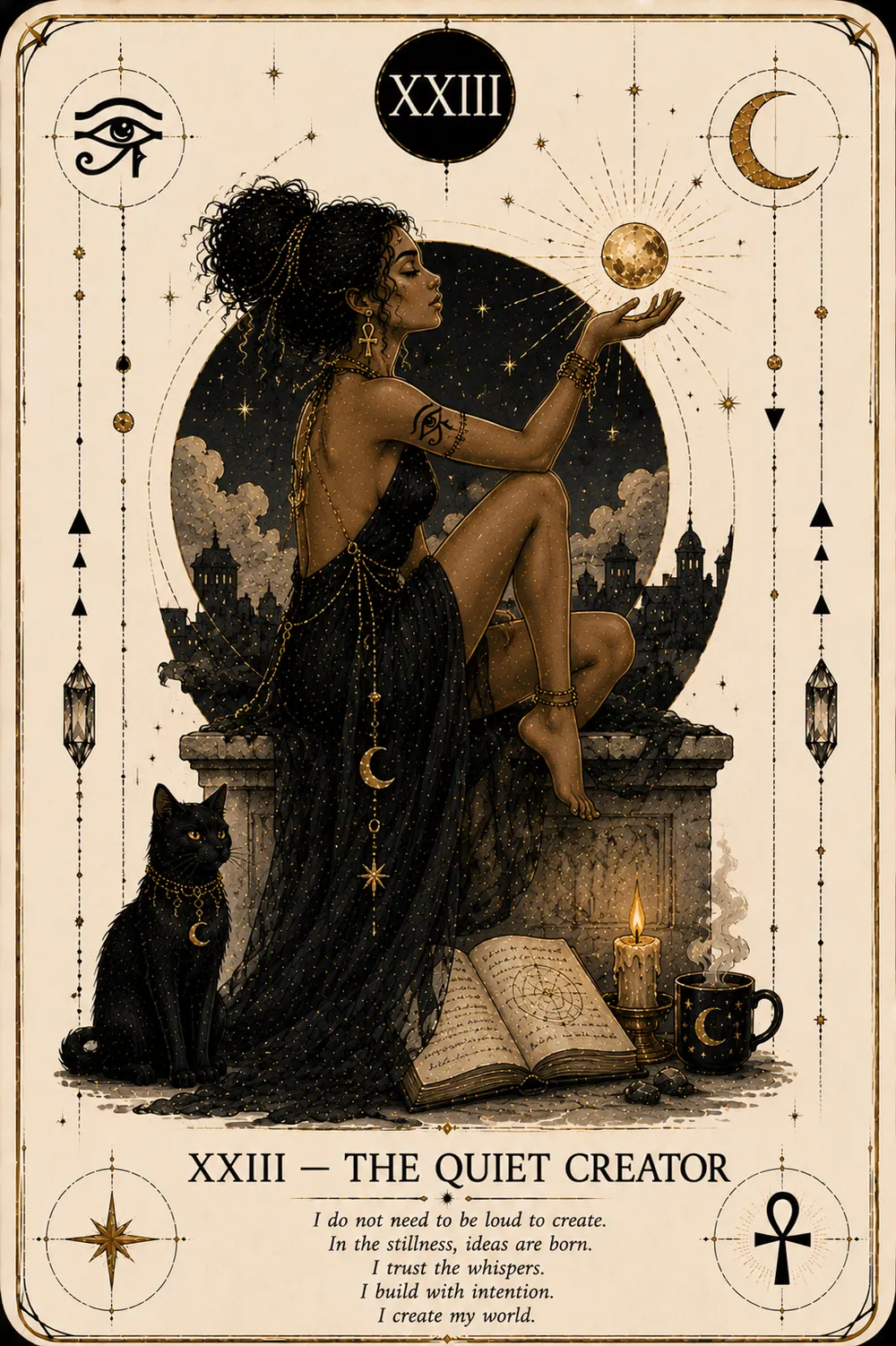 The Quiet Creator — The Cat Priestess tarot card