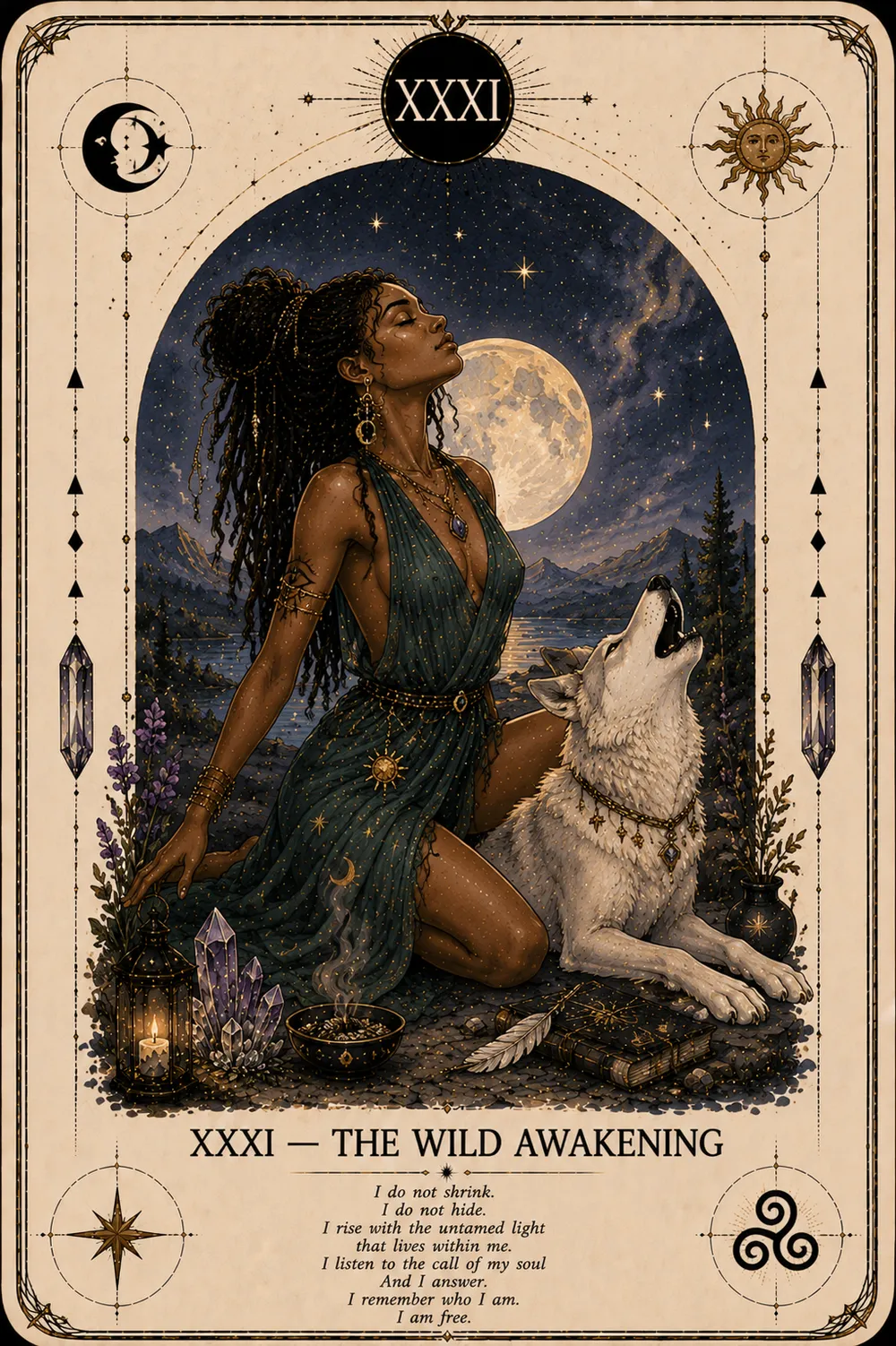 The Wild Awakening — The Cat Priestess tarot card