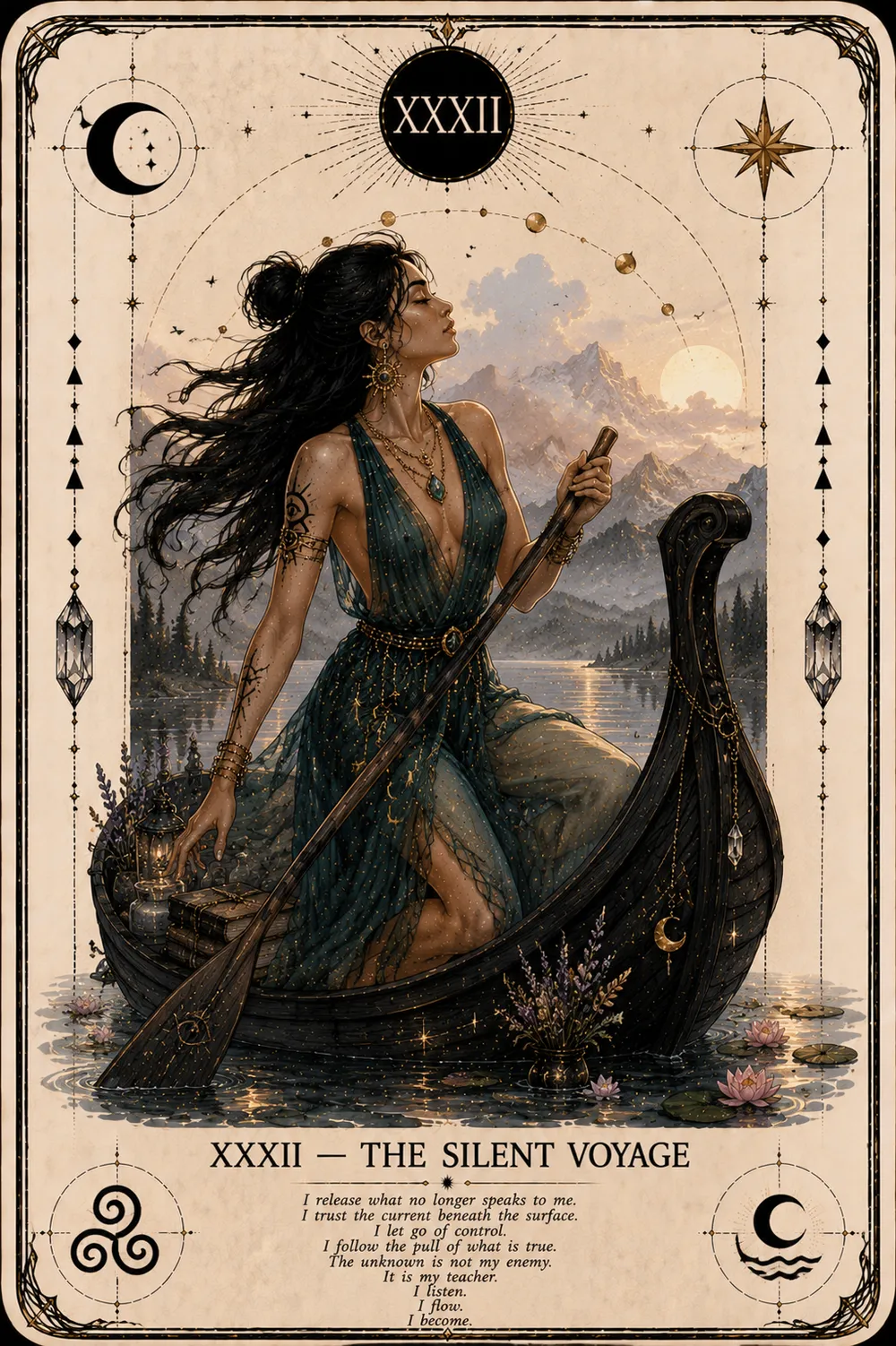 The Silent Voyage — The Cat Priestess tarot card