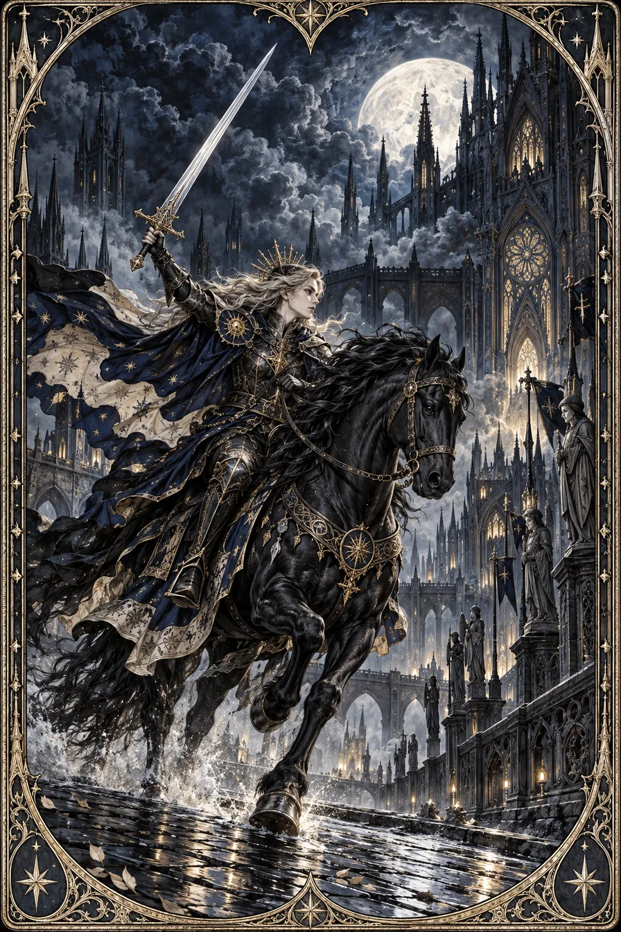Knight of Swords: The charging sword rider embodies the force of an idea turned rapidly into action.