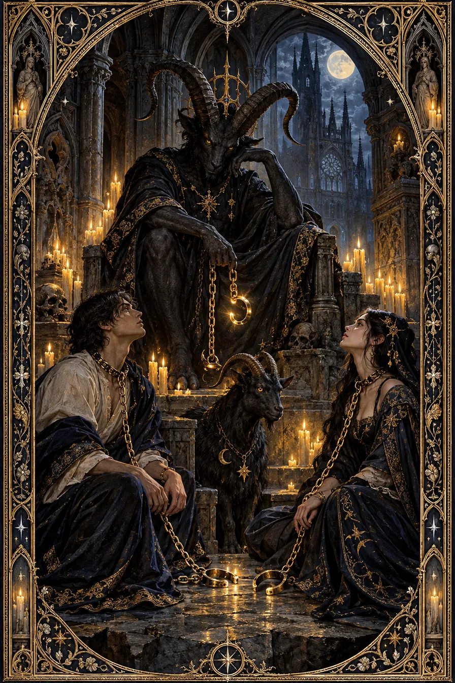 The Devil: Unlocked chains beneath the horned shadow show how fear can make an attachment feel more absolute than it is.