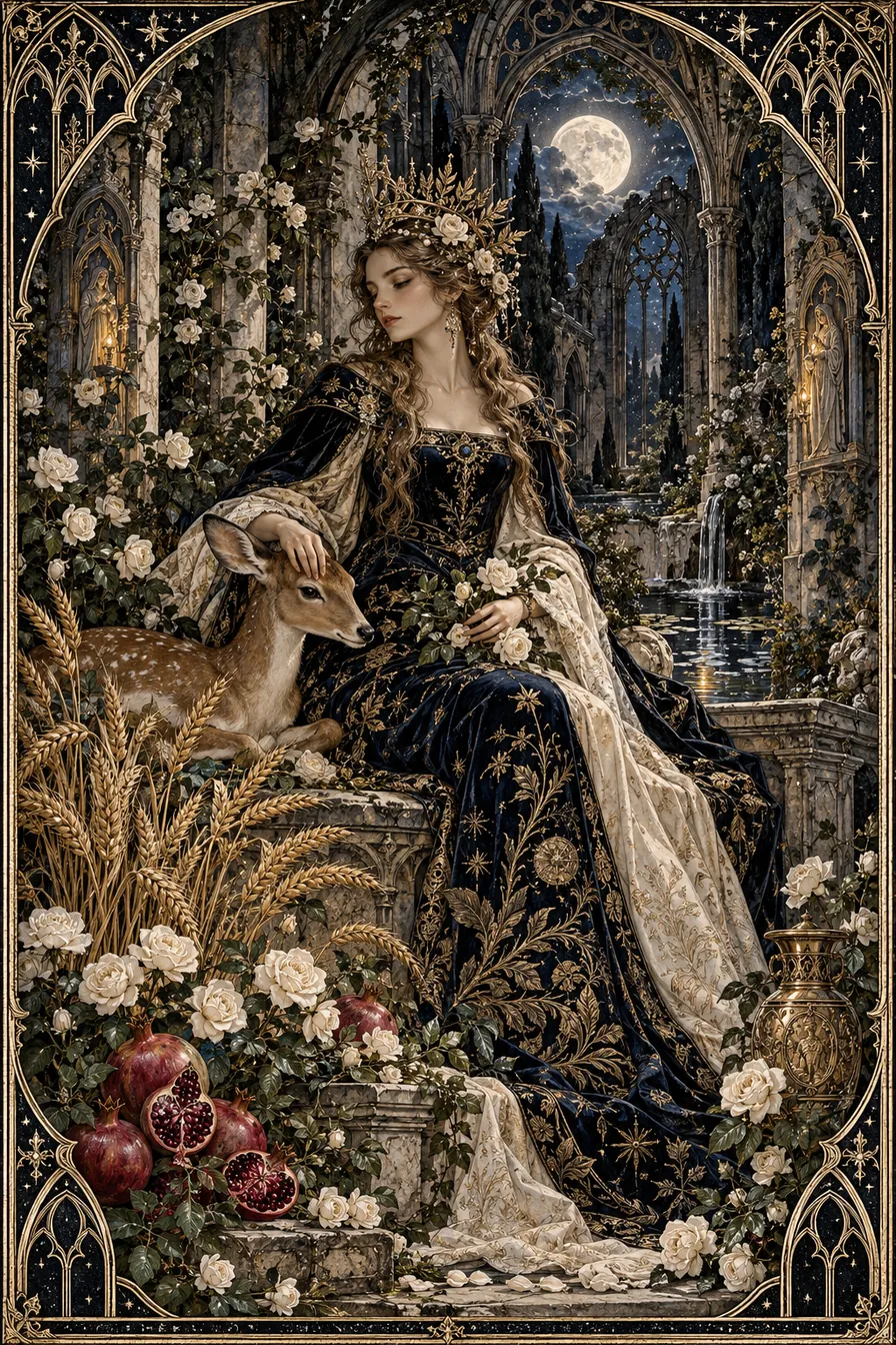 The Empress: The abbey garden brings living abundance into old stone, showing how tenderness can reclaim a place shaped by loss.