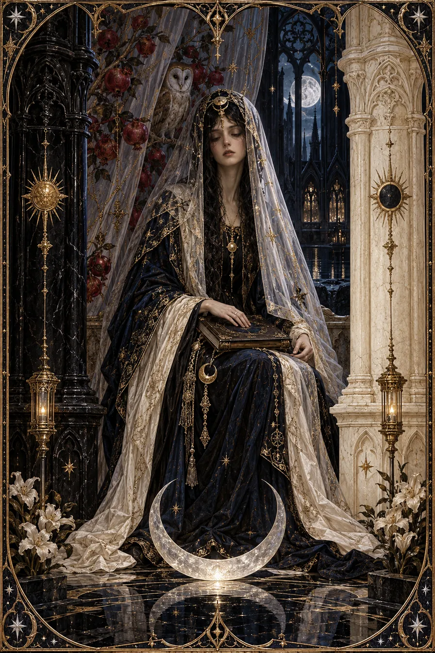 The High Priestess of Nocturne Cathedral Tarot